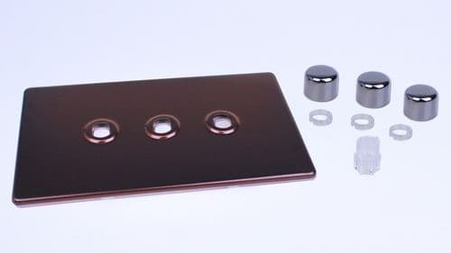 Varilight WDMD3S Screwless Mocha Matrix 3 Gang Dimmer Kit inc Knobs Twin Plate