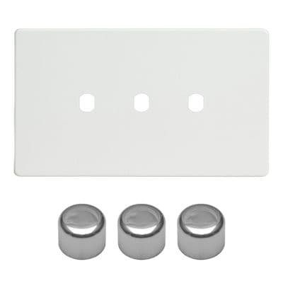 Varilight WDQD3S Screwless Premium White Matrix 3 Gang Dimmer Kit inc Knobs Twin Plate