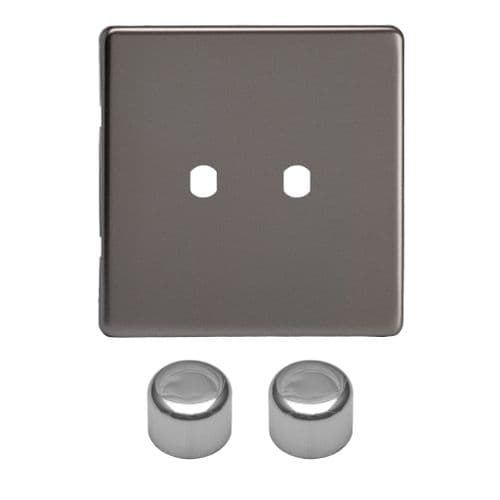 Varilight WDR2S Screwless Pewter Matrix 2 Gang Dimmer Kit inc Knobs Single Plate