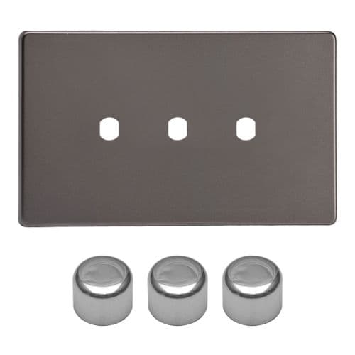 Varilight WDRD3S Screwless Pewter Matrix 3 Gang Dimmer Kit inc Knobs Twin Plate