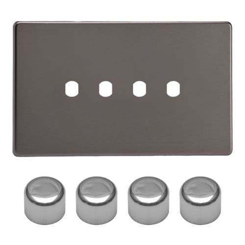 Varilight WDRD4S Screwless Pewter Matrix 4 Gang Dimmer Kit inc Knobs Twin Plate
