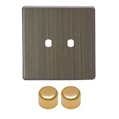Varilight WDY2S.AB Urban Screwless Antique Brass Matrix 2 Gang Dimmer Kit inc Knobs Single Plate