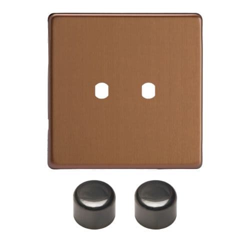 Varilight WDY2S.BZ Screwless Brushed Bronze Matrix 2 Gang Dimmer Kit inc Knobs Single Plate