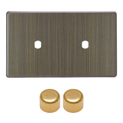 Varilight WDYD2S.AB Urban Screwless Antique Brass Matrix 2 Gang Dimmer Kit inc Knobs Twin Plate