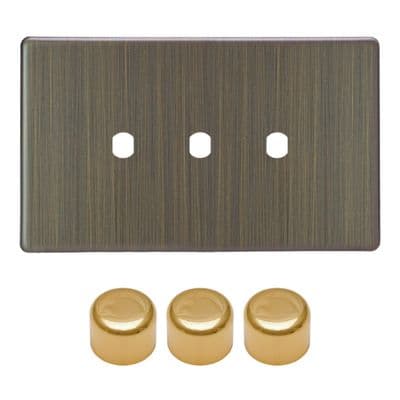 Varilight WDYD3S.AB Urban Screwless Antique Brass Matrix 3 Gang Dimmer Kit inc Knobs Twin Plate