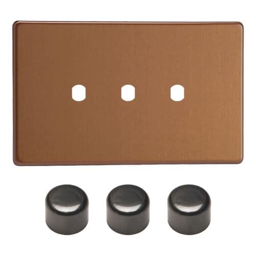 Varilight WDYD3S.BZ Screwless Brushed Bronze Matrix 3 Gang Dimmer Kit inc Knobs Twin Plate