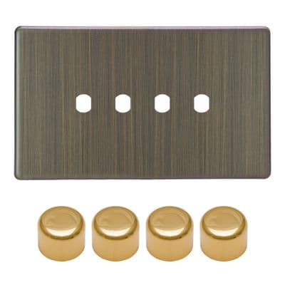 Varilight WDYD4S.AB Urban Screwless Antique Brass Matrix 4 Gang Dimmer Kit inc Knobs Twin Plate