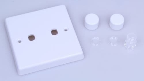Varilight WQ2W White Plastic 2 Gang Dimmer Plate Only + Dimmer Knobs
