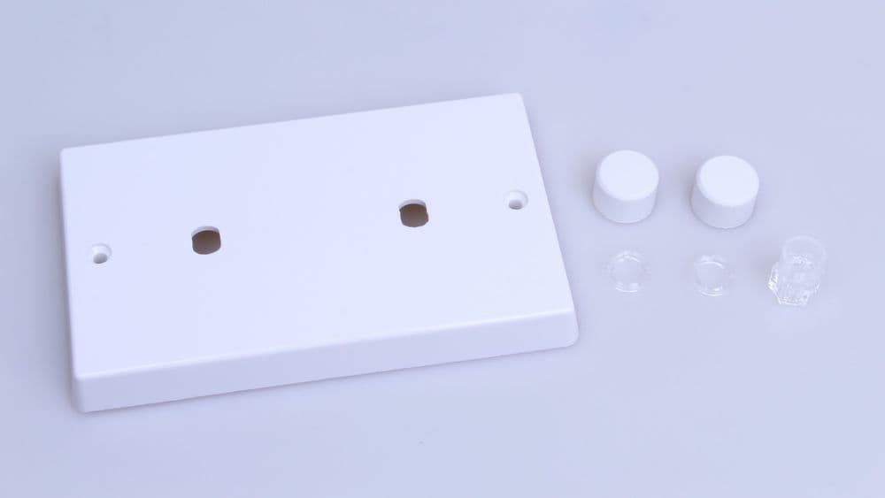 Varilight WQD2W White Plastic 2 Gang Dimmer Plate Only + Dimmer Knobs (Twin Plate)