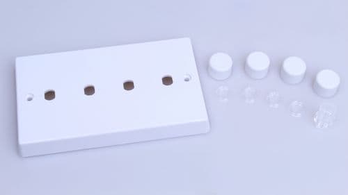 Varilight WQD4W White Plastic 4 Gang Dimmer Plate Only + Dimmer Knobs