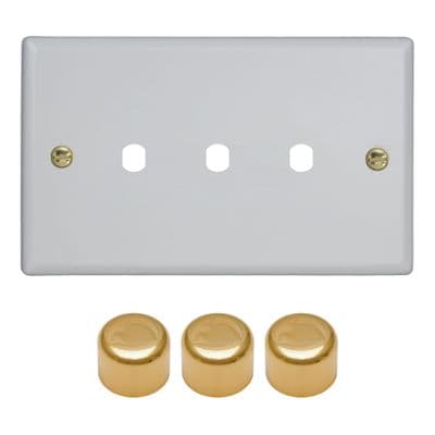 Varilight WYD3V.MW Vogue Matt White Matrix 3 Gang Dimmer Kit inc Knobs Twin Plate