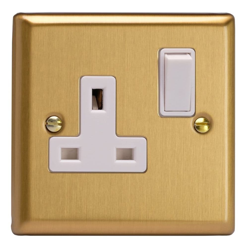 Varilight XB4W Classic Brushed Brass 1 Gang 13A DP Single Switched Plug ...