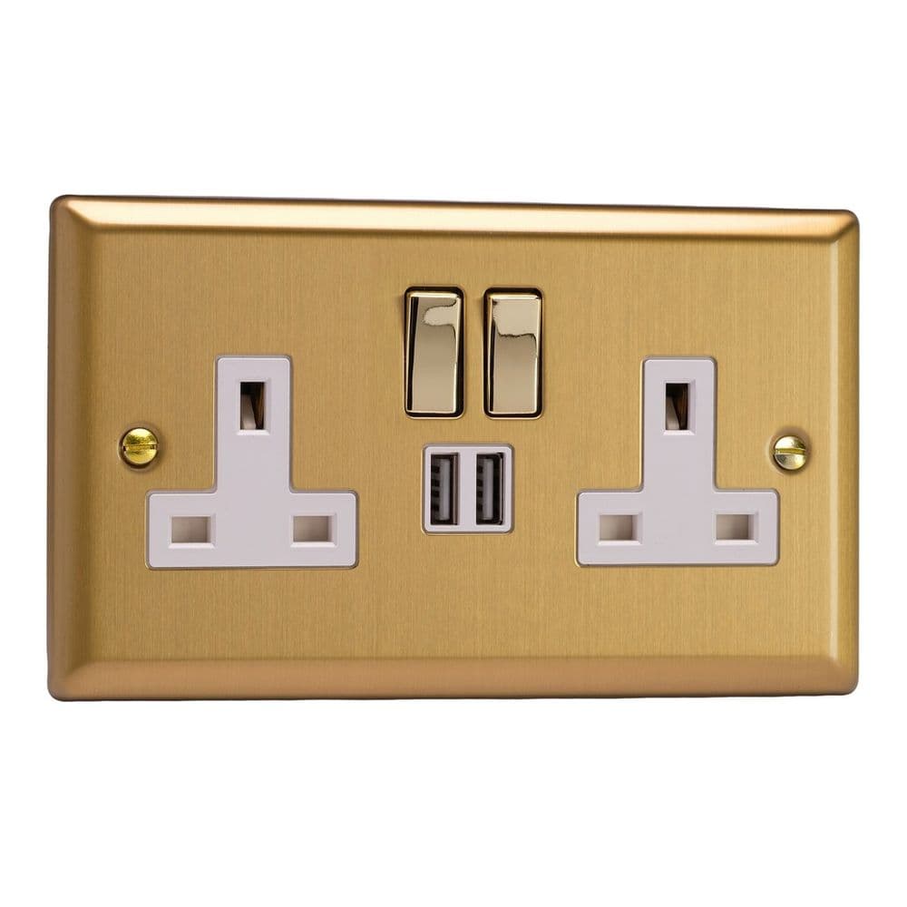 Varilight XB5U2SDW Classic Brushed Brass 2 Gang Double 13A Switched ...