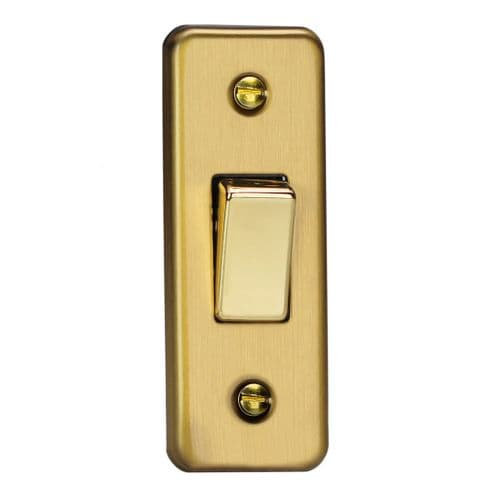 Varilight XBA1D Classic Brushed Brass 1 Gang 10A 1 or 2 Way Rocker Architrave Switch