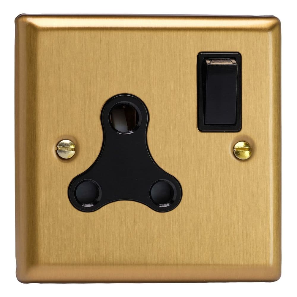 Varilight XBRP15AB Classic Brushed Brass 1 Gang 15A Round Pin Plug Socket