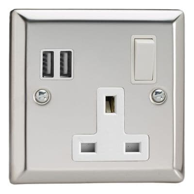 Varilight XC4U2SW Classic Mirror Chrome 1 Gang 13A Single Pole Switched USB Socket