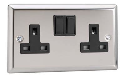 Varilight XC5B Classic Mirror Chrome 2 Gang Double 13A Switched Plug Socket