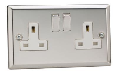Varilight XC5DW Classic Mirror Chrome 2 Gang Double 13A Switched Plug Socket
