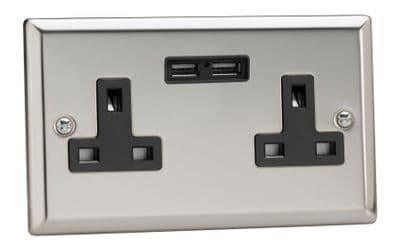 Varilight XC5U2B Classic Mirror Chrome 2 Gang Double 13A Unswitched Plug Socket 2.1A USB