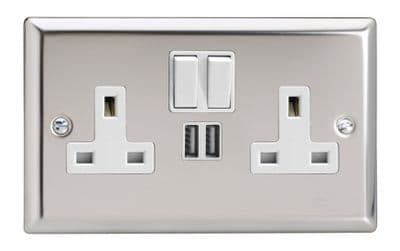 Varilight XC5U2SW Classic Mirror Chrome 2 Gang Double 13A Switched Plug Socket 2.1A USB