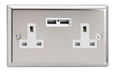 Varilight XC5U2W Classic Mirror Chrome 2 Gang Double 13A Unswitched Plug Socket 2.1A USB