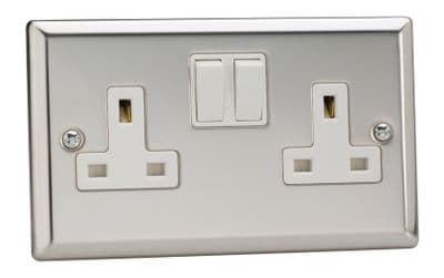 Varilight XC5W Classic Mirror Chrome 2 Gang Double 13A Switched Plug Socket