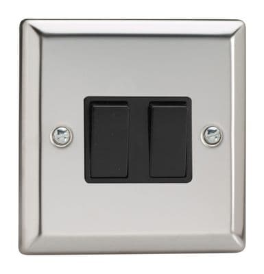 Varilight XC71B Classic Mirror Chrome 2 Gang 10A Rocker Light Switch (1 x Intermediate 1 x 2W)