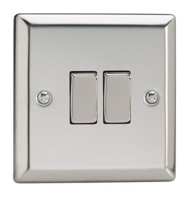 Varilight XC71D Classic Mirror Chrome 2 Gang 10A Rocker Light Switch (1 x Intermediate 1 x 2W)