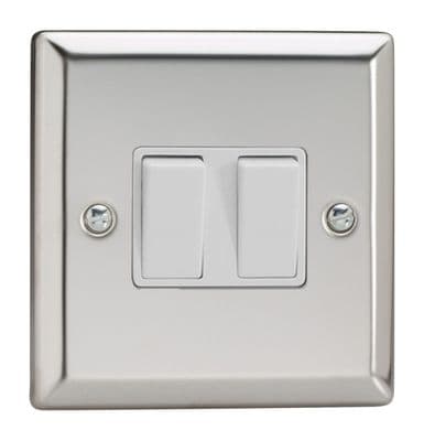 Varilight XC71W Classic Mirror Chrome 2 Gang 10A Rocker Light Switch (1 x Intermediate 1 x 2W)