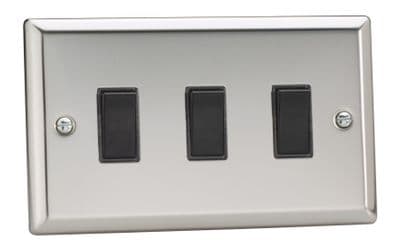 Varilight XC93B Classic Mirror Chrome 3 Gang 10A 1 or 2 Way Rocker Light Switch (Twin Plate)