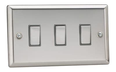 Varilight XC93D Classic Mirror Chrome 3 Gang 10A 1 or 2 Way Rocker Light Switch (Twin Plate)