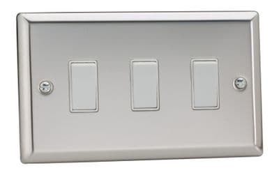 Varilight XC93W Classic Mirror Chrome 3 Gang 10A 1 or 2 Way Rocker Light Switch (Twin Plate)