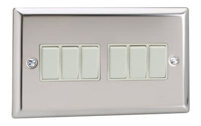 Varilight XC96W Classic Mirror Chrome 6 Gang 10A 1 or 2 Way Rocker Light Switch