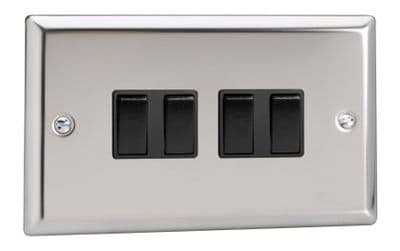 Varilight XC9B Classic Mirror Chrome 4 Gang 10A 1 or 2 Way Rocker Light Switch
