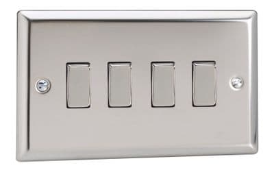 Varilight XC9D Classic Mirror Chrome 4 Gang 10A 1 or 2 Way Rocker Light Switch