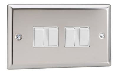 Varilight XC9W Classic Mirror Chrome 4 Gang 10A 1 or 2 Way Rocker Light Switch