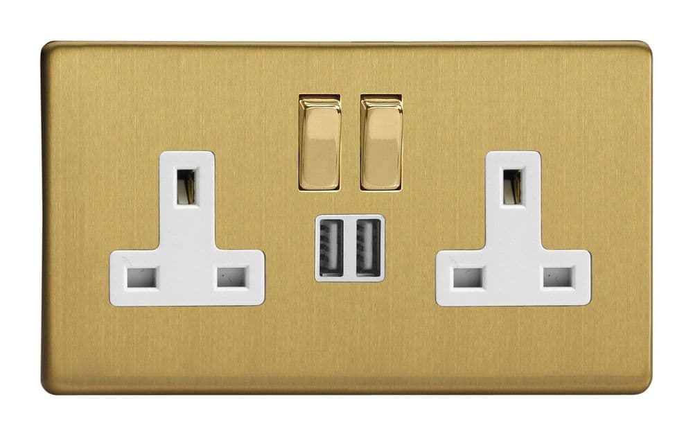 Varilight XDB5U2SWS Screwless Brushed Brass 2 Gang Double 13A Switched ...