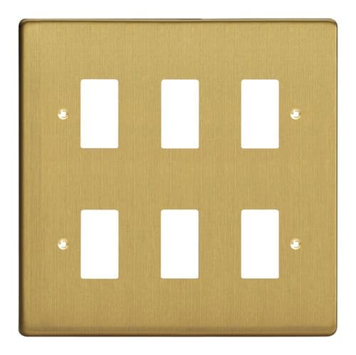 Varilight XDBPG6 PowerGrid Brushed Brass 6 Gang Grid Plate (Double Twin Plate)