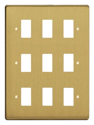 Varilight XDBPG9 PowerGrid Brushed Brass 9-Gang Grid Plate (Triple Twin Plate)