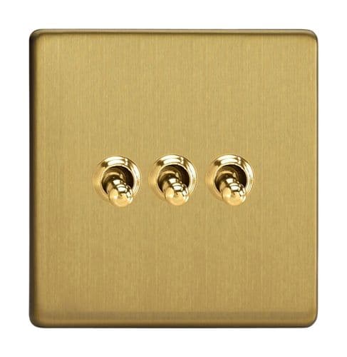 Varilight XG3W Georgian Polished Brass 3 Gang 10A Rocker Light Switch – 1 Or 2 Way