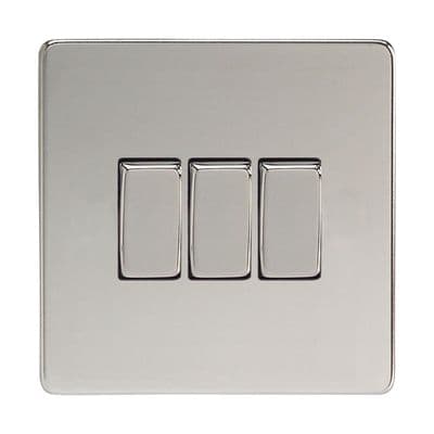 Varilight XDC3S Screwless Polished Chrome 3 Gang 10A 1 or 2 Way Rocker Light Switch