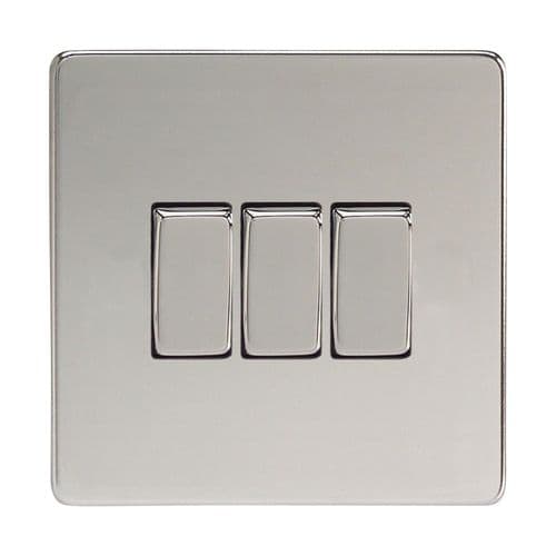 Varilight XDC3S Screwless Polished Chrome 3 Gang 10A 1 or 2 Way Rocker Light Switch