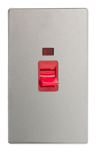Varilight XDC45NS Screwless Polished Chrome 45A DP Cooker Switch Vertical Twin Plate + Neon