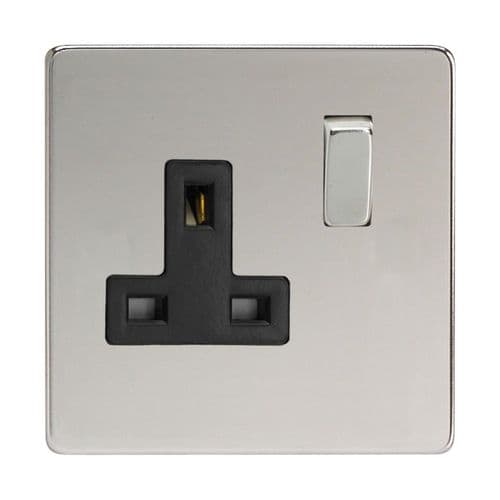 Varilight XDC4BS Screwless Polished Chrome 1 Gang 13A DP Single Switched Plug Socket