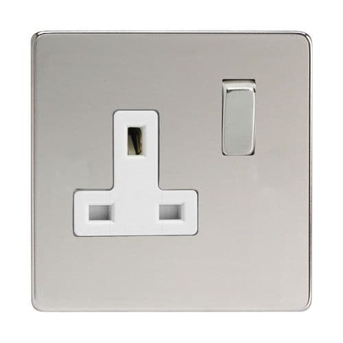 Varilight XDC4WS Screwless Polished Chrome 1 Gang 13A DP Single Switched Plug Socket