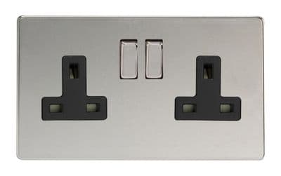 Varilight XDC5BS Screwless Polished Chrome 2 Gang Double 13A Switched Plug Socket