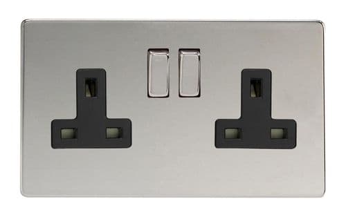 Varilight XDC5BS Screwless Polished Chrome 2 Gang Double 13A Switched Plug Socket
