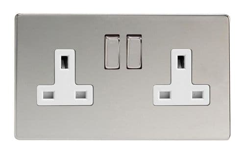 Varilight XDC5WS Screwless Polished Chrome 2 Gang Double 13A Switched Plug Socket