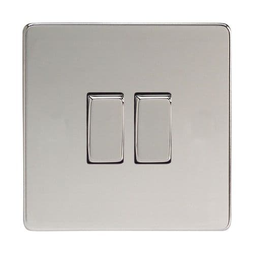 Varilight XDC71S Screwless Polished Chrome 2 Gang 10A Rocker Light Switch (1 x Intermediate 1 x 2W)