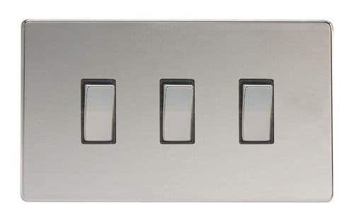 Varilight XDC93S Screwless Polished Chrome 3 Gang 10A 1 or 2 Way Rocker Light Switch (Twin Plate)